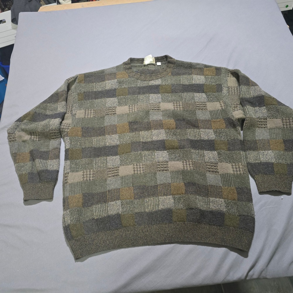vintage 90's Ermenegildo Zegna Sweater Mens XL Green Patchwork Wool Knit Italy